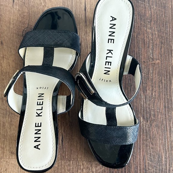 Black Womens Sandals, Strappy Heels 9M Summer Sandals, Black Sandals Anne Klein - Picture 8 of 10